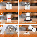 6 Cup Aluminum Espresso Stovetop Moka Pot Express Coffee Maker Percolator Italian Classic Mocha Coffee Machine for Italian and Cuban Cafe Brewing for Home & Camping 300ml 10oz
