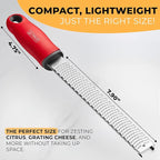 Orblue Lemon Zester & Cheese Grater - Premium Citrus Zester, Kitchen Grater for Parmesan, Chocolate, Fruits, Vegetables, Ginger, Garlic, Nutmeg - Stainless Steel Blades with Protective Cover, Red