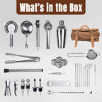 31Pcs Travel Bartender Kit–Bartending Kit with Bar Tools Bartender Accessories,Canvas Tool Bag–Professional Stainless Steel Bar Tools Set,Bar Set Cocktail Shaker Set for Home Cocktail Making,Camping