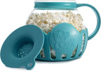 Ecolution Patented Micro-Pop Microwave Popcorn Popper with Temperature Safe Glass, 3-in-1 Lid Measures Kernels and Melts Butter, Made Without BPA, Dishwasher Safe, 3-Quart, Teal