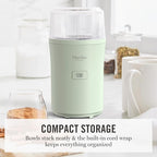 Martha Stewart Electric Coffee & Spice Grinder, Dual 2.5oz Removable Bowls, Storage Lids, Stainless Steel Blades, One Touch Pulse Control, 2-in-1 Compact, Beans & Spices, Herbs & Nuts, Honeydew Green
