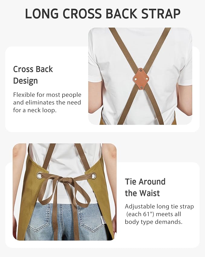 Syntus Apron for Men Women, Adjustable Cooking Kitchen Chef Aprons with 2 Pockets, Cotton/Polycotton/Polyester