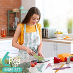 HAUSHOF Kitchen Knife Set, 12-Piece Colorful Knives Set with 6 Sheaths for Kitchen, Non-Stick Coated Stainless Steel Blades for Slicing, Dicing&Cutting, Gifts Knife Set for Dad, Mom, Husband and Wife