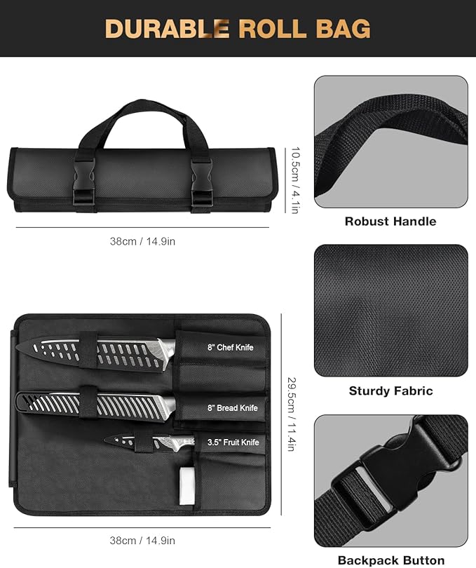 MOSFiATA 6pcs knife set，Japanese Stainless Steel Knife Sets for Kitchen with Oxford cloth storage bag Dishwasher Safe, For Outdoor