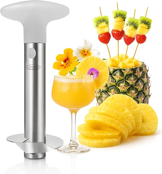 Pineapple Corer, [Upgraded, Reinforced, Thicker Blade] Newness Premium Pineapple Corer Remover, Stainless Steel Pineapple Core Tool for Home & Kitchen with Sharp Blade for Diced Fruit Ring (Clear)