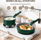 Ammeloo 18-Piece Ceramic Pots and Pans Set Non Stick, Non Toxic Cookware Set with Removable Handles, Pot Sets for Cooking, Induction Ready, Dishwasher & Oven Safe, PFAS PFOA & PTFE Free (Hunter Green)