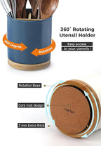 LoeJan 3 Compartment Utensil Holder, Extra Large Utensil Crock, Stable Ceramic Utensil Organizer, Cooking Tool Organizer Set for Kitchen Counter Farmhouse Decor, Blue