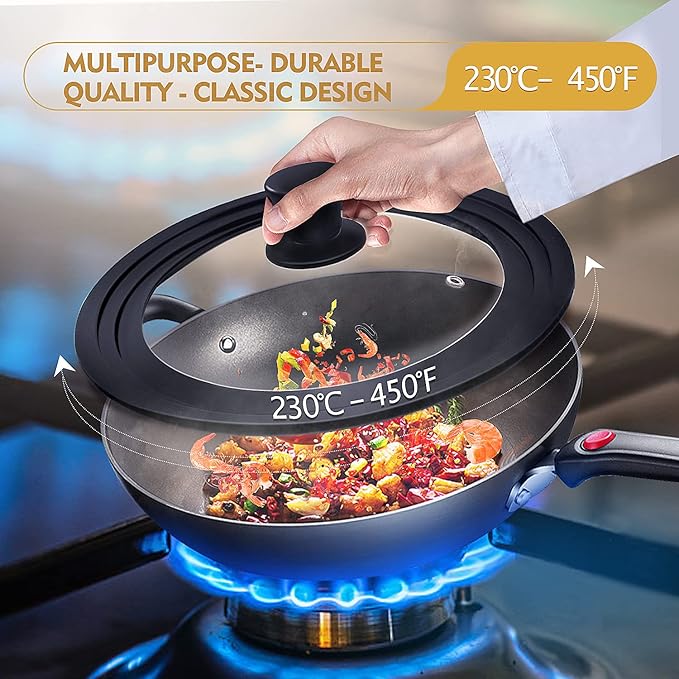 Ydeapi Universal Lid for Pots, Pans and Skillets, Pot Lid With Heat Resistant Silicone Rim and Tempered Glass,Fits 9.5", 10", 11" Diameter Pots and Pans