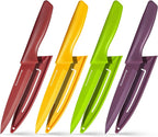 Gourmetop Paring Knife with Cover, Paring Knives Set of 4, 3.8" Paring Knife Set of Premium Stainless Steel, Small Kitchen Knife Set for Fruit and Vegetable, Ergonomic Knife Handles for Versatility