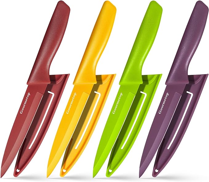 Gourmetop Paring Knife with Cover, Paring Knives Set of 4, 3.8" Paring Knife Set of Premium Stainless Steel, Small Kitchen Knife Set for Fruit and Vegetable, Ergonomic Knife Handles for Versatility