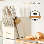 Knife Set,Astercook Kitchen Knife Set with Block 14-Piece Full Tang Stainless Steel Knives with Sharpener Dishwasher Safe and Anti-Slip Ergonomic Handle Valentine's Gift Utensils Set