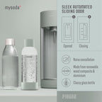 Mysoda Glassy Soda Streaming Machine + 1L Glass and 1L Plastic Bottle - Silent Carbonated Water Machine Soda Maker with Sliding Door Opening - No Cylinder Included - Pigeon