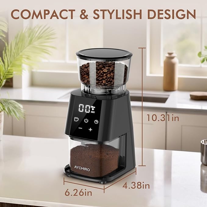 AYCHIRO Burr Coffee Grinder Electric, Adjustable Burr Mill with 30 Grinding Settings, Coffee Bean Grinder with Touchscreen, 2-12 Cups