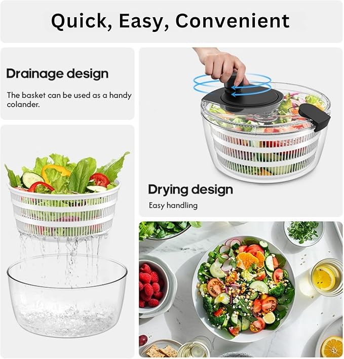 Large Salad Spinner – BPA-Free Vegetable & Fruit Dryer, Lettuce Spinner with Bowl and Colander