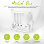 Wall Mounted Dry Food Dispenser with Individual Containers and Removable Walls for Rice, Beans, small grains, Lentils for Pantry and Kitchen Storage with Measuring Cup – 5 Grids