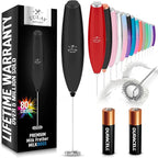 Zulay Kitchen Milk Frother Handheld Electric Whisk with AA Duracell Batteries – Durable Drink Mixer for Coffee, Lattes, Cappuccinos & More - Carbon Black