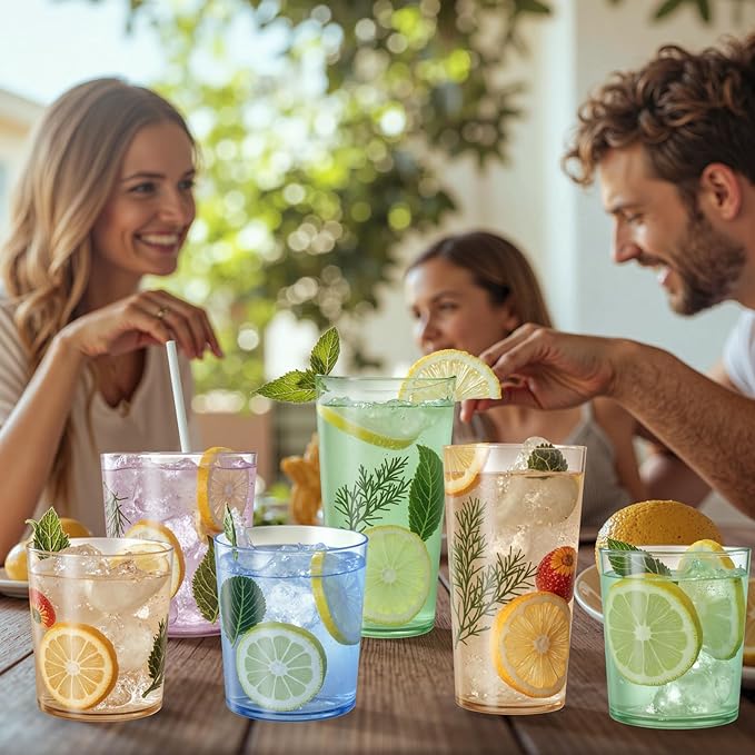 Liacere Colorful Drinking Glasses Set of 8-17oz Highball Plastic Glasses&14oz Cocktail Plastic Glasses Set, Kitchen Water Glasses Cup, Bar Tumbler Glassware Set for Beer,Juice,Cocktail,Whiskey,Milk