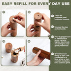 Wooden Salt and Pepper Grinder Set 10 Inch Manual Salt and Pepper Mill with Tray Adjustable Coarseness Refillable Wood Grinders with Gold Bottle Label for Kitchen(Wood Color)
