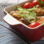 Sweejar Ceramic Baking Dish, Rectangular Small Baking Pan with Double Handles, 20 Oz for Cooking, Brownie, Kitchen, 6.5 x 4.9 x 1.8 Inches(Red)