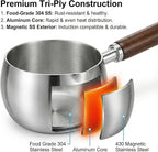 17oz Stainless Steel Sauce Pot with Heat Resistant Wooden Handle, Butter Warmer Milk and Coffee Warmer, Chocolate Melting Pot, Mini Sauce Pan for Coffee