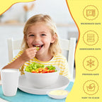 Wheat Straw Plates and Bowls Sets of 16，Unbreakable Dinnerware Sets for 4, Microwave & Dishwasher Safe Kids Dish Set for Kitchen, Outdoor, Camping, Party, RV- White