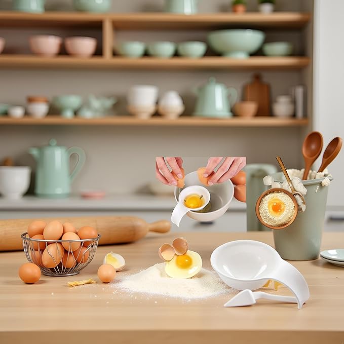 1pc White Egg White Yolk Separator,Egg Separator for Raw Eggs,Bowl-Clip and Yolk Separator Strainer for Baking Cakes,Kitchen Gadget Cooking Specialty Tools and Gadgets
