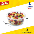 Glad GladWare Big Bowl Food Storage Containers with Lids, Large Round No BPA Plastic Containers for Soups, Salads, and Meal Prep, Lock Tight Seal, Microwave Dishwasher Safe, 48 Oz, 3 Count - 6 Pack