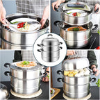 MANO Steamer Pot for Cooking 11.8 inch Steam Pots with Lid 2-tier Stainless Steel Steaming Pot Multipurpose Cookware with Handle for Vegetable, Dumpling, Stock, Sauce, Food