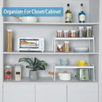 2 Pack Expandable Kitchen Cabinet Shelves Organizers, Stackable Adjustable Small Storage Shelf Rack Stand Riser for Pantry Cabinet Cupboard Kitchen Counter Organization, 22 lbs Capacity, Length:20.5"