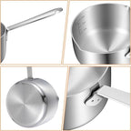 0.5 Quart 18/10 Tri-Ply Stainless Steel Butter Melting Pot, 500ml Silver Butter Warmer Measuring Pan Small Sauce Pan with Dual Pour Spouts for Milk, Coffee, Tea, Soup Warming & Measuring