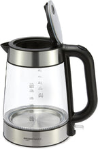 Amazon Basics Electric Kettle with Glass Carafe for Tea and Coffee, BPA-Free, Fast Boiling, Auto Shut-Off, Boil-Dry Protection, Water Level Indicator, 1.7 Liter, 1500W, Black and Silver