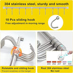 Kitchen Hanging Rack, 20 Inch Wall-Mounted Pot Holder with 10 Quiet Sliding Hooks, Rail Organizer Utensil Holder Bar for Cooking Spatulas Cups, Made of 304 Stainless Steel. (Silver)