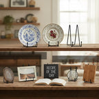 Plate Stands Holder - 3 Pack, Picture Frame Display for Bookcase, Photo on Table Top (Black, 8")