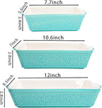 SOUJOY Ceramic Baking Dish Set of 3, Oven-to-Table and Non-Stick Rectangular Casserole Dishes with Sturdy Handles, Space-Saving Stack Lasagna Pan for Cooking, Serving, Roasting, Gifting, Turquoise