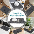 Stone Dish Drying Mat for Kitchen Counter, 24''×15'' Dishes Drying Matt Kitchen Counter, Absorbent Diatomaceous Earth Bath Quick Dry Mats for Tableware, Bottles and Cup(Dark Grey Marble)