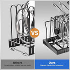 Mustorn 2 Pack Pots and Pans Organizer Under Cabinet, 21.6" Deep Pull Out Pot Lid Organizer Holder with Guardrail Adhesive Pot and Pan Holder Rack with 10 Adjustable Dividers(Black)