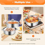 5-Tier Stainless Steel Steamer, 10.2 Inch Commercial Multi Tier Stainless Steel Cookware Pot Vegetable Meat Steamer Cooker Set w/Glass Lid for Steaming Shrimp & Miscellaneous Grains