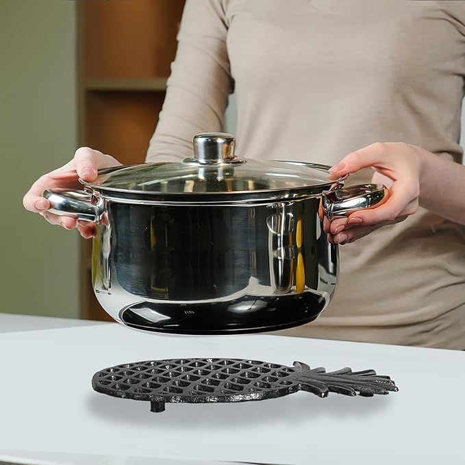 Sumnacon 2 Pack Cast Iron Trivets for Hot Dishes, Pots and Pans - Decorative Pineapple Trivet with Non-Slip Rubber Pegs Rustic Metal Pot Holders for Kitchen Countertop Dining Table Home Decor, Black