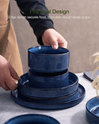 Famiware Star 16-Piece Stoneware Dinnerware Set, Service for 4, Reactive Glaze Mugs, Plates and Bowls, Dishes with Trim, Modern Rustic, Chip/Scratch Resistant, Microwave/Dishwasher Safe, Nebulas Blue