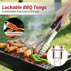 BBQ Tools Set, 4 PCS Heavy Duty Stainless Steel Spatula, Fork, Tongs with Portable Bag, Essential Accessories for Barbecue Outdoor Grill, Grilling Gifts for Men Dad Camp Chef