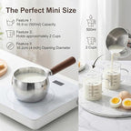 17oz Stainless Steel Sauce Pot with Heat Resistant Wooden Handle, Butter Warmer Milk and Coffee Warmer, Chocolate Melting Pot, Mini Sauce Pan for Coffee