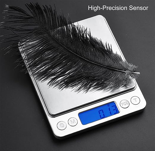 Food Scale Digital Weight 3000g/0.1g Oz Grams and Ounces Kitchen Scale for Cooking Baking with Backlight LCD Display, Tare, 9 Units, Auto Off, 2 Trays, Batteries Included - Stainless Steel