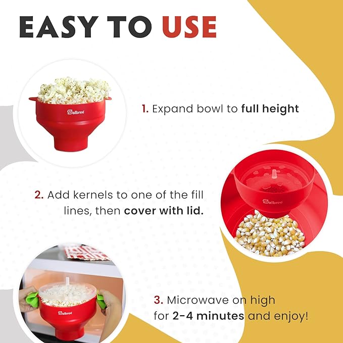 The Original Salbree Collapsible Silicone Microwave Popcorn Popper Maker Machine, Microwavable Bowl Holds 16 Cups, Uses Hot Air and Oil Always Optional - The Most Colors Available (Hunter Green)