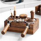 Walnut Wood Coffee Filter Holder, Espresso Tamper Mat Stand, Coffee Maker Support Base Rack, Barista Accessories(Black)
