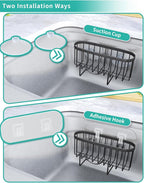 HapiRm Kitchen Sponge Holder for Sink - 2 Installation Methods Kitchen Sink Caddy Organizer with Unique M-Shaped, Rustproof Stainless Steel Sponge Caddy - Black（Large）