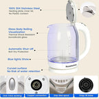 Household Electric Kettle, All 304 Stainless steel and No Plastic Contact, Automatic Shut-off,Borosilicate glass Visual Boiling, 2.0L Water Boiler & Tea Kettle Perfect For Tea & Coffee (pure white)