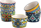 4 oz Ramekins Oven Safe for Creme Brulee – Porcelain Pudding & Custard Cups – Small Serving Bowls for Single-Serve Desserts, Dips & Sauces, Baking Ramekin Set of 6 – Bohemian Style