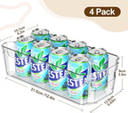 Clear Fridge Organizer, Refrigerator Organizer Bins with Handle, Freezer, Kitchen Cabinet, Pantry Organization, BPA Free Fridge Organizers (12.4 inch 4 Pack)