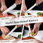 Knife Set, 6-Piece Kitchen Knife Set, German High Carbon Stainless Steel, Durable & Easy Clean Knife Block, Cream