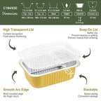 6" x 4" Heavy Duty Aluminum Foil Pans with Lids (5 Pack) | 2X Thicker Reusable Disposable Containers, 31oz Meal Prep Tins for Oven, Grill, Microwave, Freezer & Baking